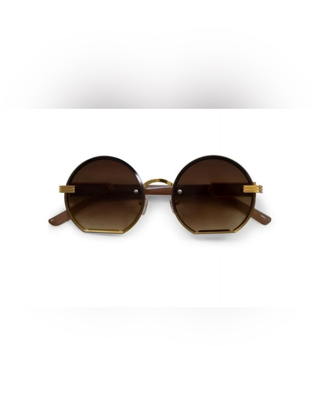 Brown Gradient Round Sunglasses with Gold Accents GLAMORE Retro Cut Out Frame